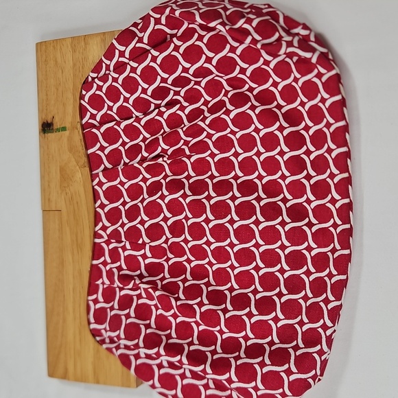 Old Navy Fabric Red & White Clutch Purse With Wooden Handles - Picture 4 of 6